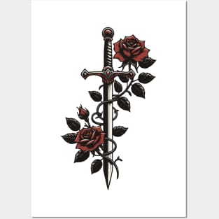 Medieval Art - Sword with roses Posters and Art